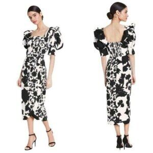 Christopher John Rogers Black and White Floral Midi Dress
